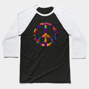 Peace And Love Symbol With Flower Power Baseball T-Shirt